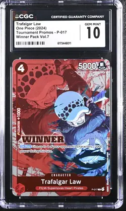 One Piece CCG Trafalgar Law Tournament Pk. Vol. 7 Winner P-017 CGC 10 Gem Mint - Image 1
