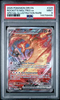 2025 POKEMON DRI EN-DESTINED RIVALS #229 TEAM ROCKET'S MOLTRES EX SIR PSA 9 - Image 1