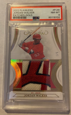 2022 Panini Flawless Jordan Walker Patches Gold 3 Color Patch 1/5 PSA 8 NM-MT - Image 1