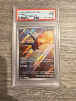 Latios Illustration Rare Surging Sparks 203/191, PSA 9 Mint Pokemon Card - Image 1