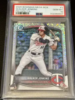 2025 Bowman - Chrome Prospects Walker Jenkins #BCP-1 Mojo Refractor (RC) PSA 10 - Image 1