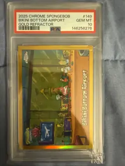 2025 Topps Chrome Spongebob 25th Bikini Bottom Airport Gold /50 PSA 10! - Image 1