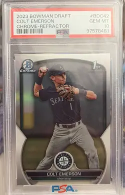 2023 Bowman Draft Colt Emerson 1st Bowman Refractor PSA 10 Mariners - Image 1