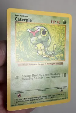 LP SHADOWLESS Caterpie 45/102 Base Set AUTHENTIC Pokemon Card 23 PHOTOS! - Image 2