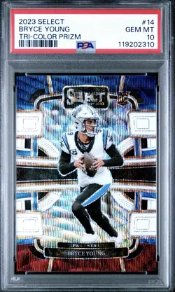 2023 SELECT BRYCE YOUNG TRI-COLOR PRIZM CONCOURSE ROOKIE CARD #14 PSA 10 /259 - Image 1