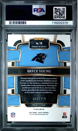 2023 SELECT BRYCE YOUNG TRI-COLOR PRIZM CONCOURSE ROOKIE CARD #14 PSA 10 /259 - Image 2