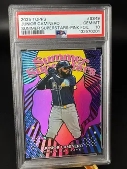 2025 Topps Junior Caminero Summer Superstars Pink Foil #SS-49 Rays PSA 10 POP 1 - Image 1