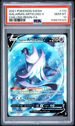 2021 POKEMON SWORD & SHIELD CHILLING REIGN FULL ART/GALARIAN ARTICUNO V PSA 10 - Image 1