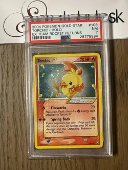 PSA 7 - Pokemon TORCHIC Gold Star 108/109 - EX TEAM ROCKET RETURNS - FOIL RARE - Image 1