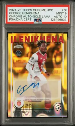 2024-25 Topps Chrome George Ilenikhena AS Monaco Gold 26/50 RC PSA 9 Auto 10 - Image 1