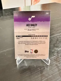 2025-26 Topps Signature Class Ace Bailey #104 Round 1 Pick 5 RC Lime Green /175 - Image 2