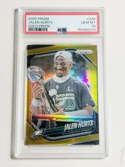 2025 PANINI PRIZM JALEN HURTS TRUE GOLD PRIZM #228 PSA 10 GEM /10 CHAMP RARE 👻 - Image 1