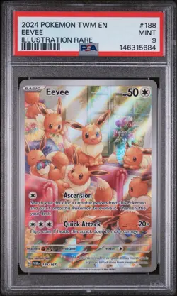 POKEMON EEVEE 2024 TWILIGHT MASQUERADE #188 ILLUSTRATION RARE PSA 9 - Image 1