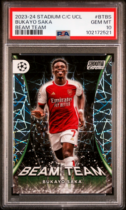 BUKAYO SAKA #BTBS 2023-24 TOPPS STADIUM CLUB CHROME UEFA CLUB COMPETITION PSA 10 - Image 1