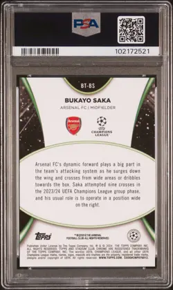 BUKAYO SAKA #BTBS 2023-24 TOPPS STADIUM CLUB CHROME UEFA CLUB COMPETITION PSA 10 - Image 2
