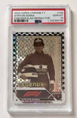 2023 Topps Chrome F1 Ayrton Senna Checker Flag Refractor PSA 10 - Image 1