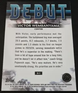 Victor Wembanyama 2023-24 Topps Finest Debut Checkerboard Refractor #D-1 Rookie - Image 2
