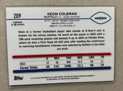2024 TOPPS CHROME GOLD WAVE REFRACTOR #209 KEON COLEMAN #’D 15/50 - Image 2