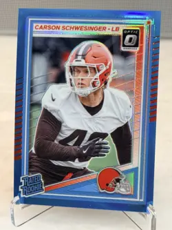 2025 Panini Donruss Optic Carson Schwesinger Rated Rookie Neon Blue Prizm #/399 - Image 1