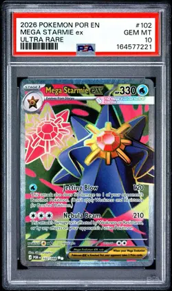 2026 POKEMON POR EN-PERFECT ORDER ULTRA RARE #102 MEGA STARMIE EX PSA 10 - Image 1