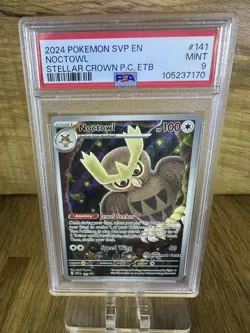PSA 9 Pokemon Stellar Crown Pokemon Center ETB Promo Noctowl SVP EN #141 MINT - Image 1