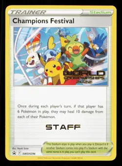 Pokemon Card Champions Festival STAFF Promo SWSH296 World Championships 2022 (2) - Image 1