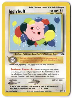 Pokemon Card - Igglybuff 40/75 Unlimited Uncommon - Neo Discovery - LP - Image 1