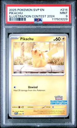 Pokemon TCG Pikachu SVP 214 Illustration Contest 2024 Black Star Promo - PSA 9 - Image 1