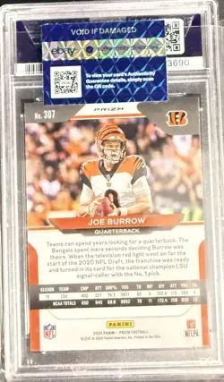 Joe Burrow 2020 Panini Prizm RC Silver Prizm PSA 9 Cincinnati Bengals! - Image 2