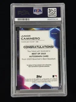 Bowman’s Best of 2023 Autograph Junior Caminero Prospect Auto PSA 10 GEM MINT - Image 3