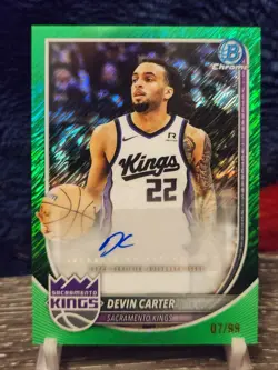 2025-26 Bowman Devin Carter Chrome Autographs Green Shimmer Refractor /99 - Image 1
