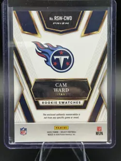 Panini 2025 Select Cam Ward Rookie Swatches Rookie Memorabilia #RSW-CWD Titans - Image 2
