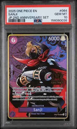 2025 ONE PIECE JAPANESE 2ND ANNIVERSARY SET #064 SANJI PSA 10 - Image 1