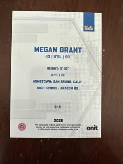 Onit Athlete 2026 Megan Grant B-8 UCLA Bruins Softball Card Parallel/Variety - Image 3