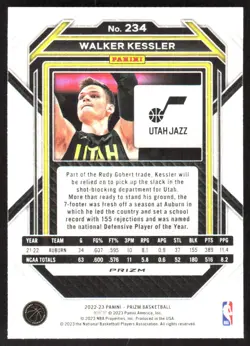 198G 2022-23 Panini Prizm #234 Walker Kessler Prizms Blue Wave - Image 2