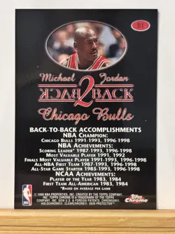 Topps 1998-99 Topps Chrome Michael Jordan Bulls Back 2 Back Insert Card #B1 - Image 2
