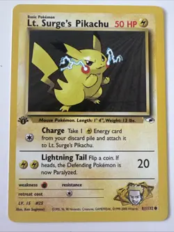 Lt. Surge’s Pikachu 1st Edition Gym Heroes 81/132 WOTC Vintage Pokemon - Image 1