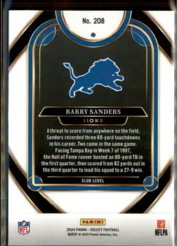 2024 Panini Select Football Barry Sanders Club Level Detroit Lions 2 Card Lot - Image 2