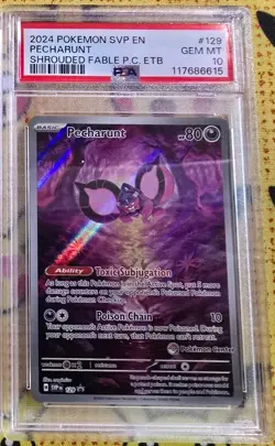 Pokemon Center 2024 SVP EN-SV Black Star Promo Card 129 Pecharunt PSA 10 - Image 1