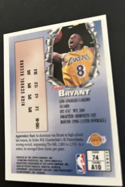 Topps 1996-97 Finest Kobe Bryant #74 Los Angeles Lakers Rookie Card - Image 3