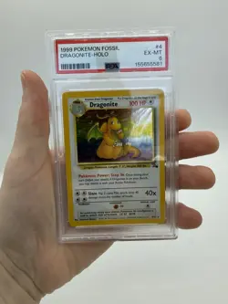 PSA 6 1999 Pokemon TCG Fossil Dragonite Holo Rare 4/62 English - Image 1
