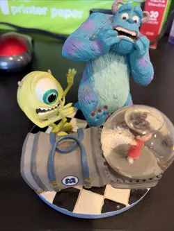 Disney Pixar Monsters Inc Figurine Waterglobe Featuring Sully, Boo & Mike Rare - Image 1
