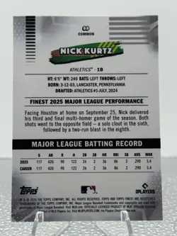 2026 Topps Finest Nick Kurtz Common White Mini Diamond 28/30 #88 Athletics - Image 2