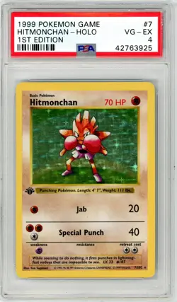 Pokemon Hitemonchan #7 Base Set 1st Edition Shadowless PSA 4 VG-EX - Image 1