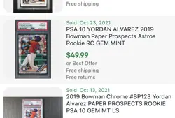 PSA 10 YORDAN ALVAREZ 2019 Bowman Paper Prospects Astros Rookie RC GEM MINT - Image 3