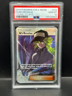 Pokemon PSA 10 GEM MT N's Resolve 232/236 Cosmic Eclipse FA Holo 2019 S#6863 - Image 1