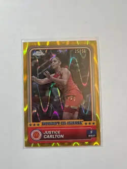 2024 Topps Chrome McDonald's AA 25/50 JUSTICE CARLTON Gold Wave Refractor - Image 1