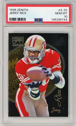 1996 -JERRY RICE- PSA 10 Pinnacle ZENITH San Francisco 49ers Football Card #Z-32 - Image 1