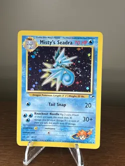Holo SWIRL Misty's Seadra 9/132 Gym Heroes Set Rare Pokemon TCG Vintage - Image 1