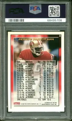 1995 Topps JERRY RICE 1000 Yard Club #3 PSA 10 GEM MINT Pop 27 - 49ers - Image 2